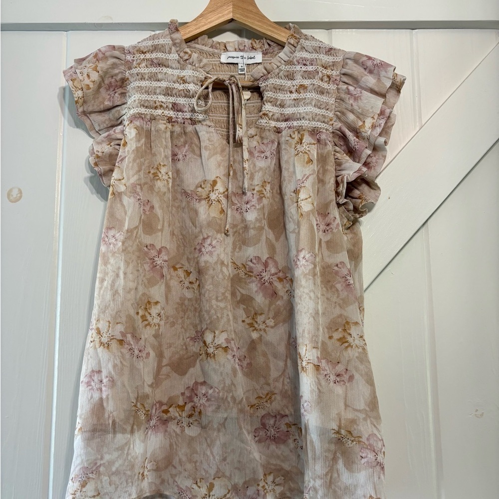 Bohme Jacquie the Label Floral Beige Women's Top Cottagecore Feminine Small - Picture 3 of 9